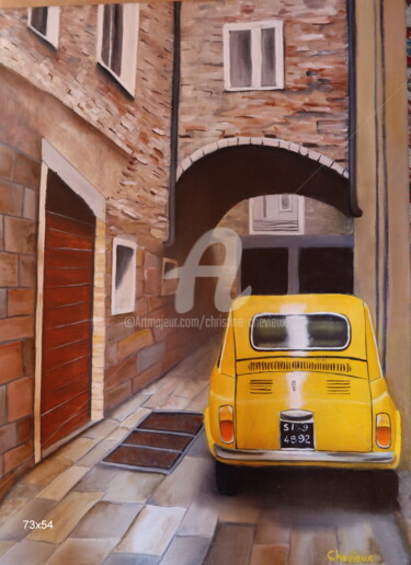 Painting titled "fiat 500 2" by Christine Chevieux, Original Artwork, Oil