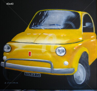 Pintura intitulada "Fiat 500" por Christine Chevieux, Obras de arte originais, Óleo