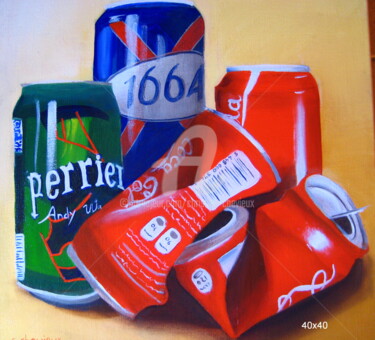 Peinture intitulée "Canettes et coca" par Christine Chevieux, Œuvre d'art originale, Huile