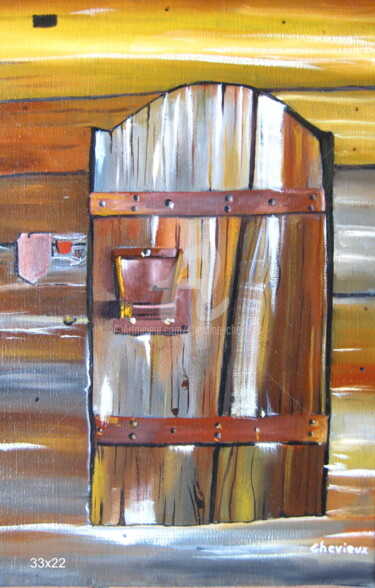 Painting titled "vieille porte" by Christine Chevieux, Original Artwork, Oil