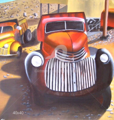 Peinture intitulée "vieux camions" par Christine Chevieux, Œuvre d'art originale, Huile