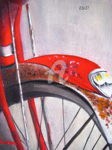 Painting titled "vieille bicyclette" by Christine Chevieux, Original Artwork, Oil