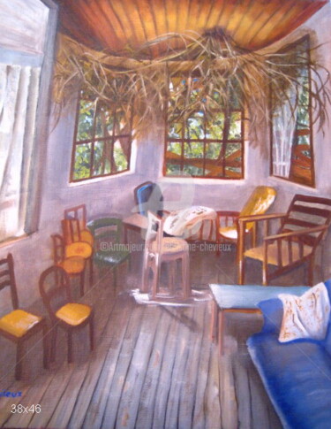 Painting titled "veranda" by Christine Chevieux, Original Artwork, Oil