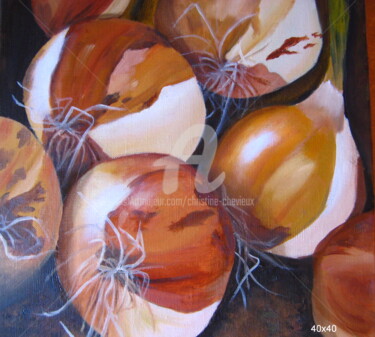 Painting titled "oignons" by Christine Chevieux, Original Artwork, Oil