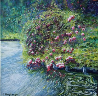 Ζωγραφική με τίτλο "fleurs sur l 'eau" από Christine Desplanque, Αυθεντικά έργα τέχνης, Ακρυλικό