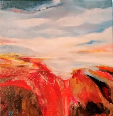 Painting titled "Coquelicots en casc…" by Christine Desplanque, Original Artwork, Oil Mounted on Wood Stretcher frame