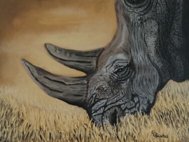 Peinture intitulée "peinture rhinocéros" par Christine Dos Santos, Œuvre d'art originale, Huile