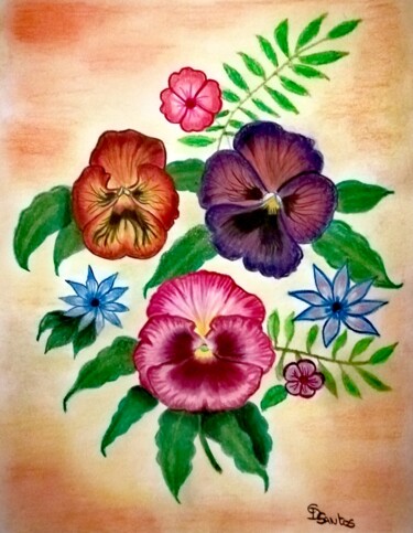 Tekening getiteld "Fleurs" door Christine Dos Santos, Origineel Kunstwerk, Potlood