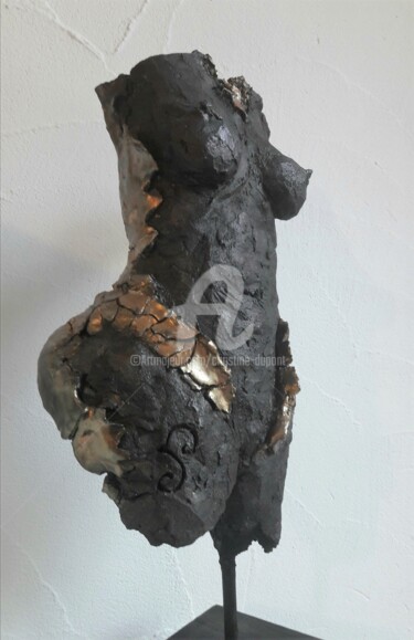 Sculpture intitulée "Vestige doré" par Christine Dupont, Œuvre d'art originale, Terre cuite