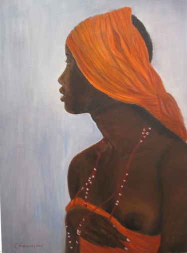 Peinture intitulée "turban-orange.jpg" par Christine Franceschini, Œuvre d'art originale, Huile