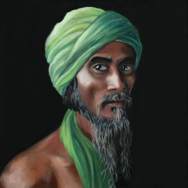 Peinture intitulée "turban-vert.jpg" par Christine Franceschini, Œuvre d'art originale, Huile