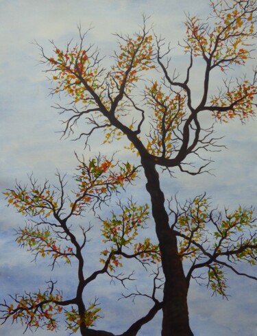 Картина под названием "tryptique-arbre 1" - Christine Jumaucourt, Подлинное произведение искусства, Акварель Установлен на a…