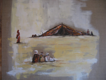 Peinture intitulée "le campement touareg" par Christine Leger, Œuvre d'art originale, Acrylique