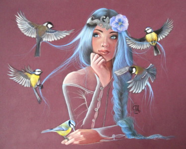 Peinture intitulée "Blue angels" par Christine Mergnat, Œuvre d'art originale, Pastel