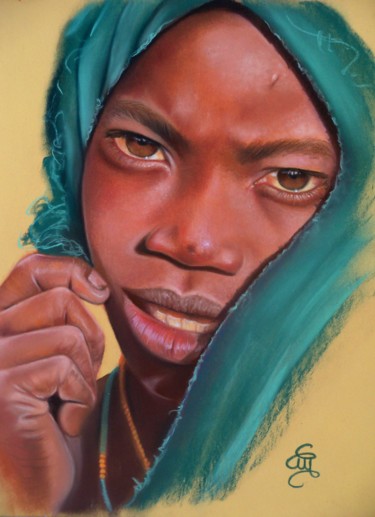 Painting titled "Jalil" by Christine Mergnat, Original Artwork, Pastel