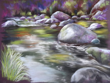 Painting titled "La rivière #ArtistS…" by Christine Mergnat, Original Artwork, Pastel