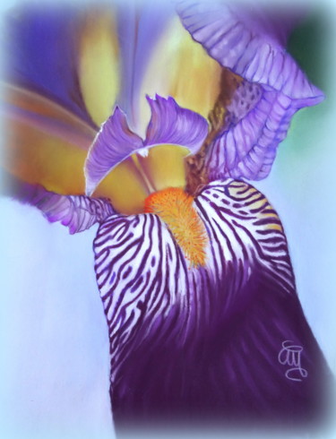Картина под названием "coeur d'iris #Artis…" - Christine Mergnat, Подлинное произведение искусства, Пастель