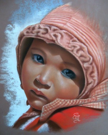 Peinture intitulée ""Ayanna"" par Christine Mergnat, Œuvre d'art originale, Pastel