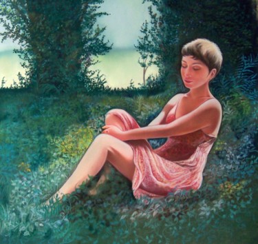 Pittura intitolato ""fin d'été"" da Christine Mergnat, Opera d'arte originale, Pastello