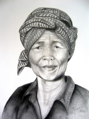Рисунок под названием ""paysanne vietnamie…" - Christine Mergnat, Подлинное произведение искусства, Карандаш