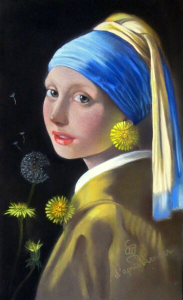Schilderij getiteld ""la jeune fille au…" door Christine Mergnat, Origineel Kunstwerk, Pastel