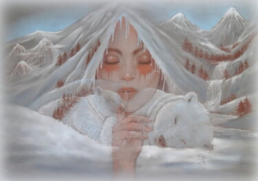 Pittura intitolato ""snow's soul"" da Christine Mergnat, Opera d'arte originale, Pastello