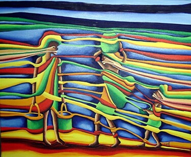 Malerei mit dem Titel "Les enfants" von Christine Rato, Original-Kunstwerk, Öl