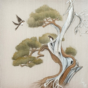 ""Genévrier bonsai"…" başlıklı Tablo Christine Serain (SuTing 苏婷) tarafından, Orijinal sanat, Suluboya Ahşap Sedye çerçevesi…