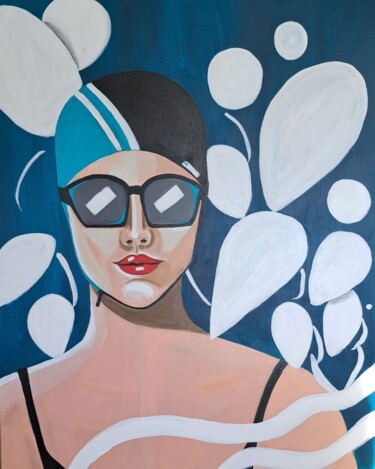 Painting titled ""Splash swimmergirl"" by Christine Teisserenc, Original Artwork, Acrylic Mounted on Wood Stretcher frame