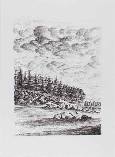 Drawing titled "Black mountain3" by Christophe Carton, Original Artwork, Ink