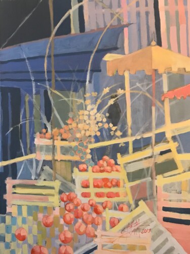 Painting titled "Le marché aux fleur…" by Christophe Duflaut, Original Artwork, Acrylic Mounted on Wood Stretcher frame