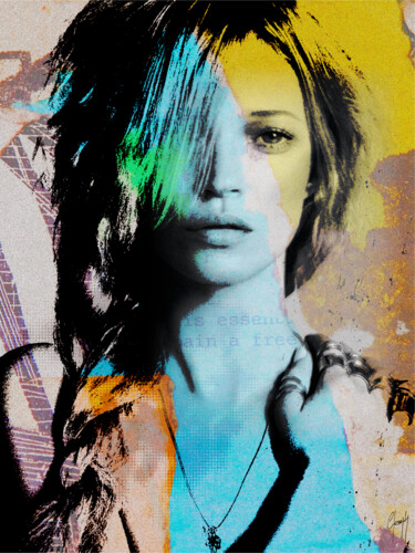 Inessa “LV Kate Moss with frame” Hand painted mixed media acrylic on canvas  with Dimond dust - Oditto Gallery