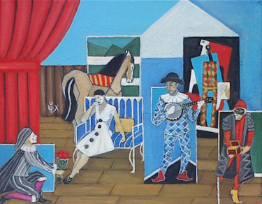 Malerei mit dem Titel "Commedia dell'arte…" von Christophe Leparoux, Original-Kunstwerk, Öl Auf Keilrahmen aus Holz montiert