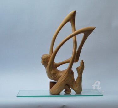 Sculpture titled "l'homme qui vole" by Christophe Lm, Original Artwork, Wood