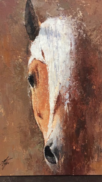 Painting titled "Tête de cheval" by Christophe Point, Original Artwork, Oil