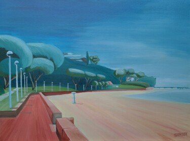 Painting titled "Plage Pereire la Pr…" by Christophe Sanson, Original Artwork, Oil Mounted on Wood Stretcher frame