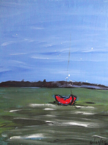 Painting titled "la barque rouge" by Christophe Schaefer, Original Artwork, Acrylic
