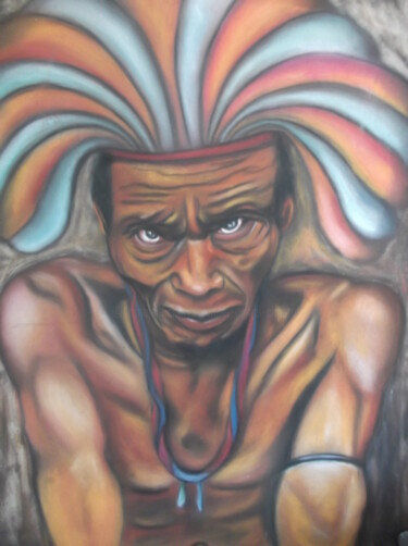 Peinture intitulée "portrait d'indien a…" par Christophe Schaefer, Œuvre d'art originale, Pastel