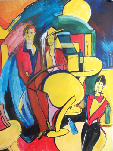 Malerei mit dem Titel "couple au Yellow Ba…" von Christophe Schaefer, Original-Kunstwerk, Acryl