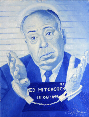 Pintura titulada "Hitchcock, arrêté p…" por Christophe Stephan Durand, Obra de arte original, Oleo Montado en Bastidor de ca…