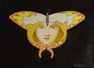 Malerei mit dem Titel "papillon Veronique" von Christophe Stephan Durand, Original-Kunstwerk, Öl Auf Keilrahmen aus Holz mon…