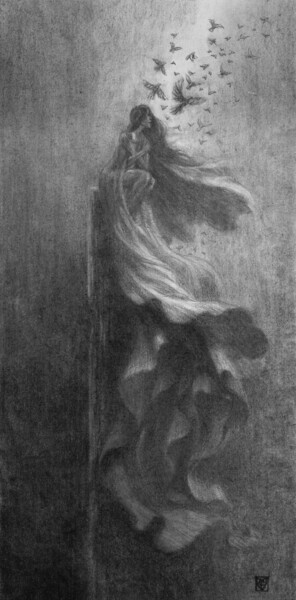 Рисунок под названием "Glimmer Of Hope (Pr…" - Christophe Vacher, Подлинное произведение искусства, Древесный уголь