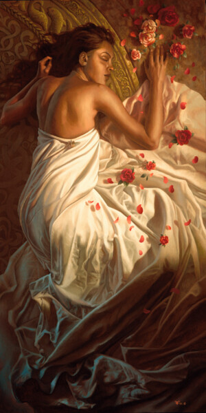Schilderij getiteld "The Long Sleep" door Christophe Vacher, Origineel Kunstwerk, Olie