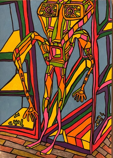 Dibujo titulada "The augmented man" por Christophe Verger-Lecocq, Obra de arte original, Rotulador