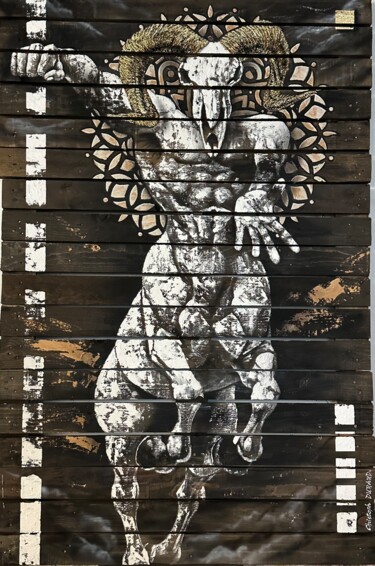 Картина под названием "SATYRE en Sagitaire" - Christophe Durand, Подлинное произведение искусства, Акрил Установлен на Дерев…