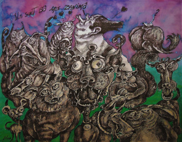 Dessin intitulée "Ils sont bô mes zan…" par Christophe Gol, Œuvre d'art originale, Encre