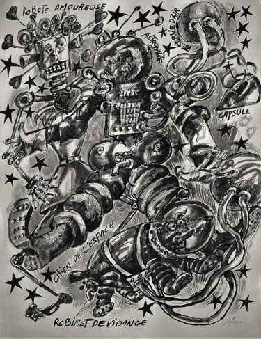 Desenho intitulada "La robote amoureuse" por Christophe Gol, Obras de arte originais, Tinta