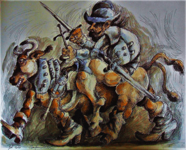 Drawing titled "Conquistador" by Christophe Gol, Original Artwork, Ink