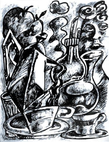 Drawing titled "lévitation" by Christophe Gol, Original Artwork, Ink