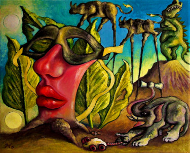 Peinture intitulée "Le masque de l'invi…" par Christophe Gol, Œuvre d'art originale, Huile
